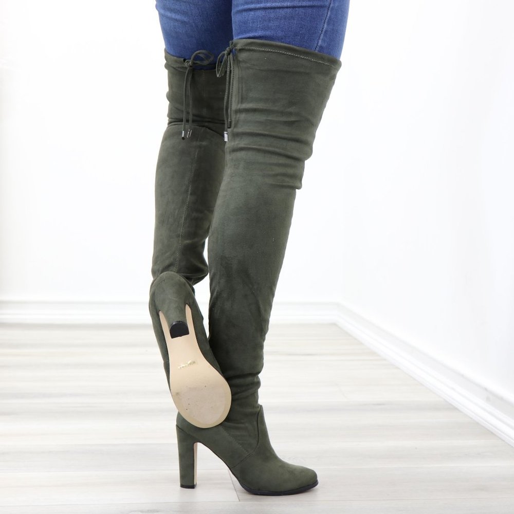 Over Knee High Boots Lace Up Slim Thigh High Heels - Picture 5 of 15